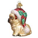 Old World Christmas Ornaments: Holly Hat Pug Glass Blown Ornaments for Christmas Tree (12430)