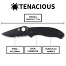 Spyderco Tenacious Folding Utility Pocket Knife with 3.39" Black Stainless Steel Blade and Durable G-10 Handle - Everyday Carry - CombinationEdge - C122GBBKPS
