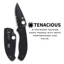 Spyderco Tenacious Folding Utility Pocket Knife with 3.39" Black Stainless Steel Blade and Durable G-10 Handle - Everyday Carry - CombinationEdge | C122GBBKPS