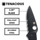 Spyderco Tenacious Folding Utility Pocket Knife with 3.39" Black Stainless Steel Blade and Durable G-10 Handle - Everyday Carry - CombinationEdge | C122GBBKPS