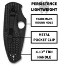 Spyderco Persistence Lightweight Pocket Knife - Durable Black Oxide Blade with Bi-Directional Textured FRN Handle - Everyday Carry Folding Knife for Tactical End Users