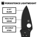 Spyderco Persistence Lightweight Pocket Knife - Durable Black Oxide Blade w/ Bi-Directional Textured FRN Handle - Everyday Carry Folding Knife for Tactical End Users