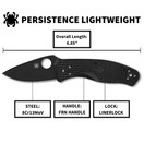 Spyderco Persistence Lightweight Pocket Knife - Durable Black Oxide Blade w/ Bi-Directional Textured FRN Handle - Everyday Carry Folding Knife for Tactical End Users