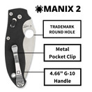 Spyderco Manix 2 Signature Knife with 3.37" CPM S30V Steel Blade and Durable Black G-10 Handle - PlainEdge | C101GP2