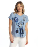 Jess & Jane V Neckline Short Sleeve Top M91 - Lily Cornflower
