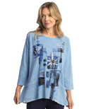 ess & Jane Women's Coloring Mineral Washed Patch Pocket Cotton Tunic (Lily Cornflower Blue)