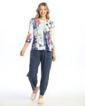 Jess & Jane Abstract Print Crew Neck Side Slit Burnout Top - 44 (Americana)