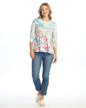 Jess & Jane Abstract Print Crew Neck Side Slit Burnout Top - 44 (Seaside)