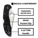Spyderco Delica 4 Lightweight 7.15" Signature Folding Knife with 2.90" Flat-Ground Steel Blade and High-Strength FRN Handle - PlainEdge Grind