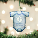 Old World Christmas Blue Baby Onesie Glass Blown Ornament for Christmas Tree