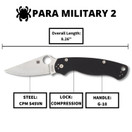 Spyderco Para Military 2 EDC Folding Utility Knife - 3.42" CPM S45VN Steel Blade and Durable G-10 Handle, PlainEdge - C81GP2