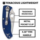 Spyderco Tenacious Lightweight Folding Utility Pocket Knife with 3.39" CPM S35VN Steel Blade & Blue FRN Handle - Everyday Carry - PlainEdge - C122PBL