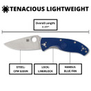 Spyderco Tenacious Lightweight Folding Utility Pocket Knife with 3.39" CPM S35VN Steel Blade & Blue FRN Handle - Everyday Carry - PlainEdge - C122PBL