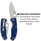 Spyderco Tenacious Lightweight Folding Utility Pocket Knife with 3.39" CPM S35VN Steel Blade & Blue FRN Handle - Everyday Carry - PlainEdge - C122PBL