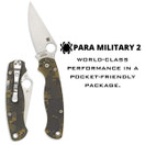 Spyderco Para Military 2 Signature Camo Knife with 3.42" CPM S45VN Steel Blade and Durable G-10 Handle - PlainEdge | C81GPCMO2
