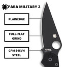 Spyderco Para Military 2 Signature Knife with 3.42" CPM S45VN Steel Blade and Black G-10 Handle - PlainEdge - C81GPBK2