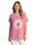 Jess & Jane Mineral Washed Gauze Short Sleeve Top - M104 (Happy Days Magenta)