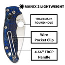 Spyderco Manix 2 Lightweight Translucent Blue PlainEdge - C101PBL2