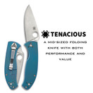 Spyderco Tenacious Folding Utility Pocket Knife with 3.35 In R.I.L. Blue Titanium Blade and Durable Handle - Everyday Carry - PlainEdge - C122TIBLP