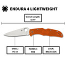 Spyderco Endura 4 Lightweight Signature Knife 3.80" C10FPOR - Orange