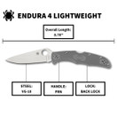 Spyderco Endura 4 Lightweight Signature Knife 3.80" CIOFPGY - Grey