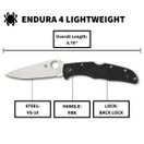 Spyderco Endura 4 Lightweight Signature Knife 3.80" C10FPBK - Black