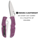 Spyderco Endura 4 Lightweight Signature Knife with 3.80" VG-10 Steel Blade and Purple FRN Handle - PlainEdge - C10FPPR