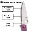 Spyderco Endura 4 Lightweight Signature Knife with 3.80" VG-10 Steel Blade and Purple FRN Handle - PlainEdge - C10FPPR