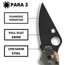 Spyderco Para 3 Camo Signature Folding Utility Pocket Knife C223GPCMOBK