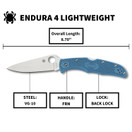 Endura 4 Lightweight Signature Knife PlainEdge | C10FPBL Blue