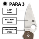 Spyderco Para 3 Folding Pocket Knife Brown Canvas Micarta Handle C223MPCW