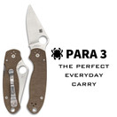 Spyderco Para 3 Folding Pocket Knife Brown Canvas Micarta Handle - C223MPCW