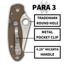 Spyderco Para 3 Folding Pocket Knife Brown Canvas Micarta Handle - C223MPCW