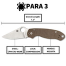 Spyderco Para 3 Folding Pocket Knife Brown Canvas Micarta Handle - C223MPCW
