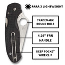 Spyderco para 3 Lightweight Signature Folding Utility Pocket Knife with 2.92" Stainless Steel Blade and FRN Handle - Everyday Carry - PlainEdge - C223PBK