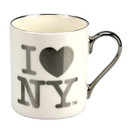 I Love NY Official Licensed Coffee Mug - 11oz (White w Silver Lettering), Medium