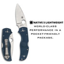 Spyderco Native 5 Knife with 2.95" CPM SPY27 High-Performance Steel Blade and Cobalt-Blue Lightweight FRN Handle - PlainEdge - C41PCBL5