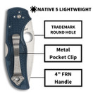 Spyderco Native 5 Knife with 2.95" CPM SPY27 High-Performance Steel Blade and Cobalt-Blue Lightweight FRN Handle - PlainEdge - C41PCBL5