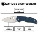 Spyderco Native 5 Knife with 2.95" CPM SPY27 High-Performance Steel Blade and Cobalt-Blue Lightweight FRN Handle - PlainEdge - C41PCBL5