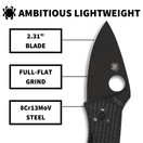 Spyderco C148PBBK Ambitious Lightweight Pocket Knife Black Blade