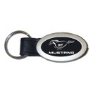 Ford Mustang Black Oval Leather Key Fob Authentic Logo Key Chain Key Ring