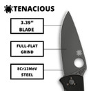 Spyderco Tenacious Folding Utility Pocket Knife with 3.39" Black Stainless Steel Blade and Durable G-10 Handle - Everyday Carry - PlainEdge | C122GBBKP