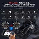 iCarsoft MT V6 Plus Motorcycle Diagnostic Tool for Harley/BMW/Kawasaki/Indian etc, 21 Brands, Motorbike Full System All Maintenance Reset, Actuation Test, Moto Code Reader+Car OBD2 Diagnostics 2 in 1