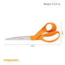 Fiskars 9" Orange-Handled Bent Dressmaker Fabric Scissors, Stainless Steel