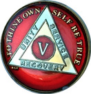 5 Year Mandarin Red Gold & Nickel Tri-Plate AA Alcoholics Anonymous Sobriety Medallion Chip Serenity Prayer