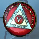5 Year Mandarin Red Gold & Nickel Tri-Plate AA Alcoholics Anonymous Sobriety Medallion Chip Serenity Prayer
