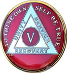 5 Year Mandarin Red Gold & Nickel Tri-Plate AA Alcoholics Anonymous Sobriety Medallion Chip Serenity Prayer
