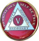 5 Year Mandarin Red Gold & Nickel Tri-Plate AA Alcoholics Anonymous Sobriety Medallion Chip Serenity Prayer