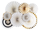 My Mind's Eye Paperlove Black Tie, Ivory, Black and Gold Double-Sided Party Fans and Confetti, Set of 8 Fans