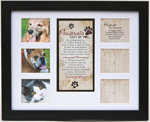 Pet Memorial Collage Frame for Dog or Cat with Sympathy "Pawprints Left by You" Poem -